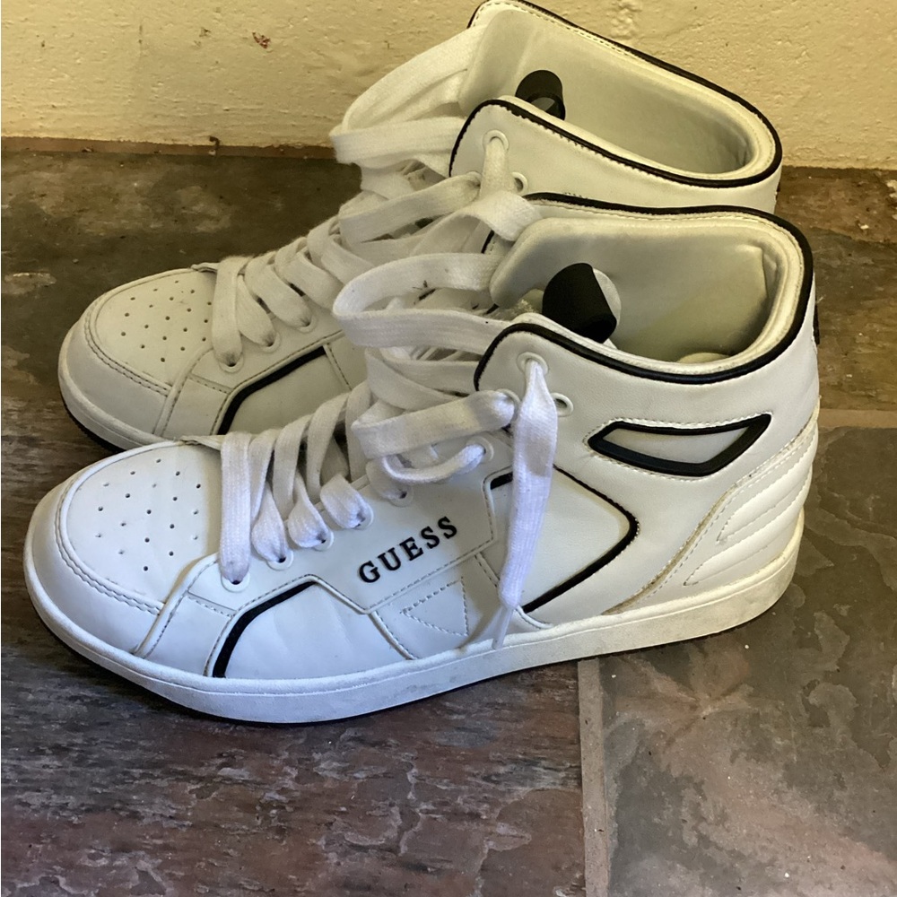 GUESS White and Black High-Top Sneakers